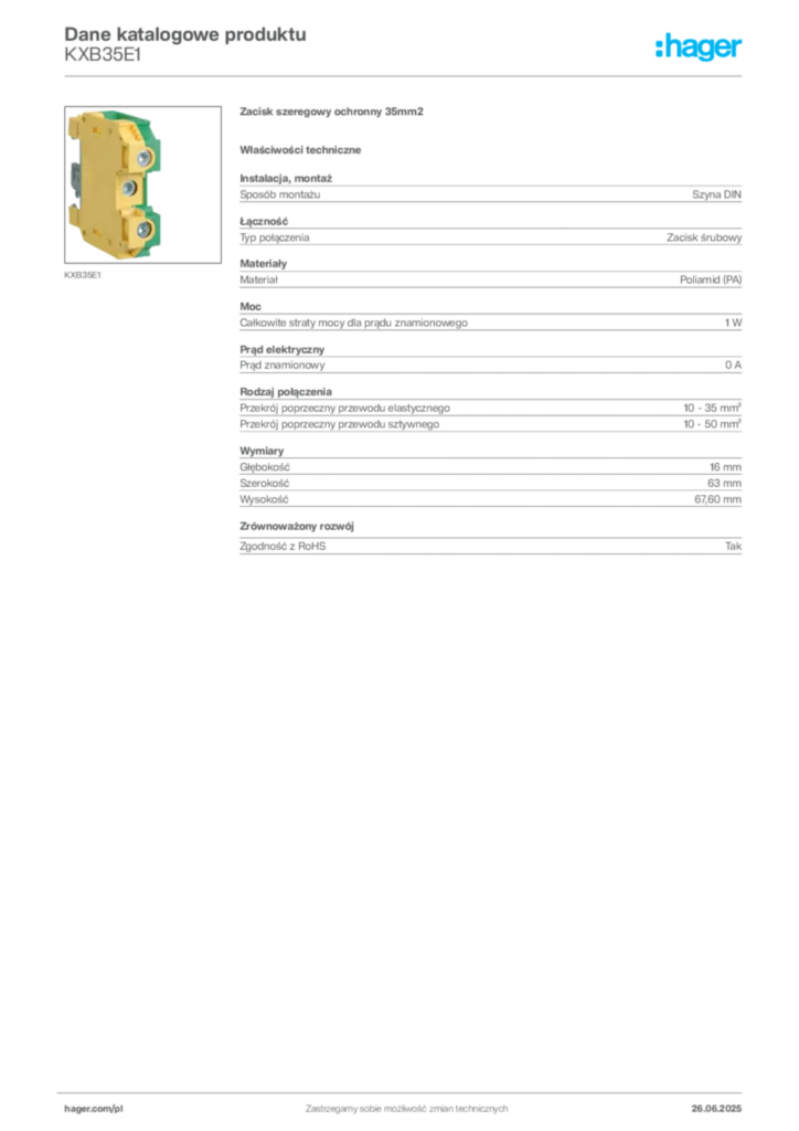Zdjęcie Hager Dane katalogowe produktu KXB35E1 | Hager Polska
