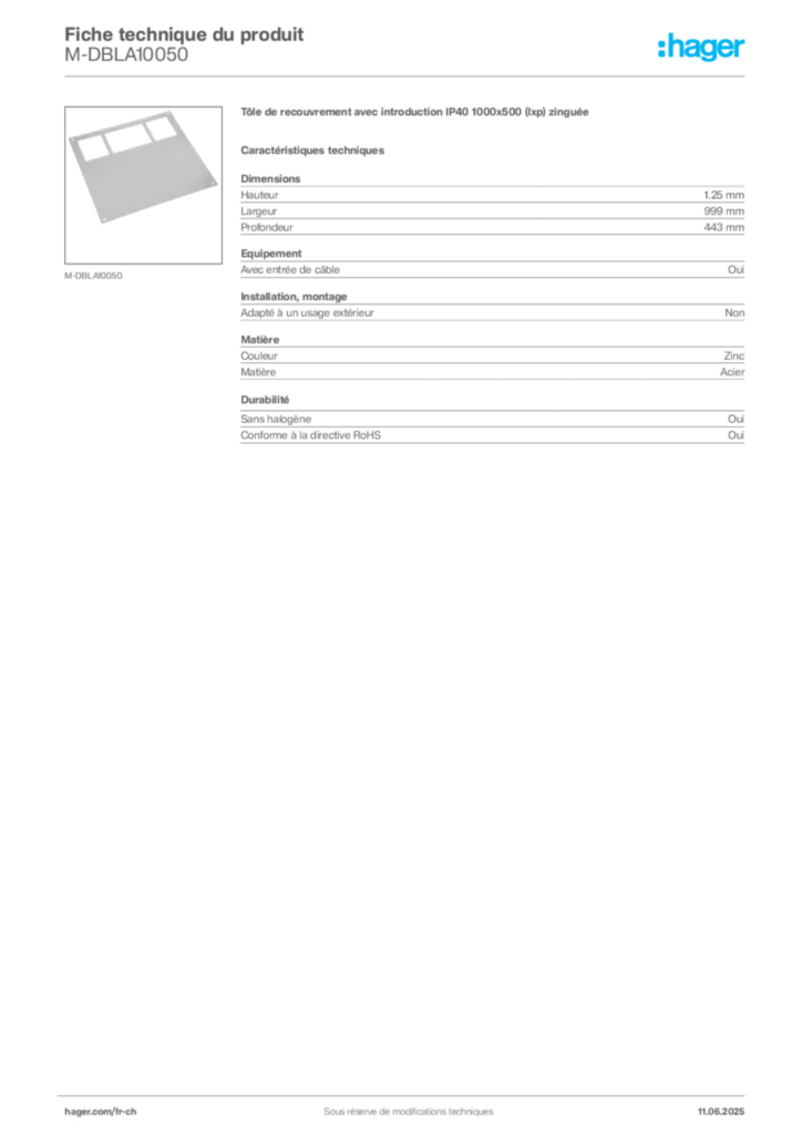 Image Hager Fiche technique du produit M-DBLA10050 | Hager Suisse