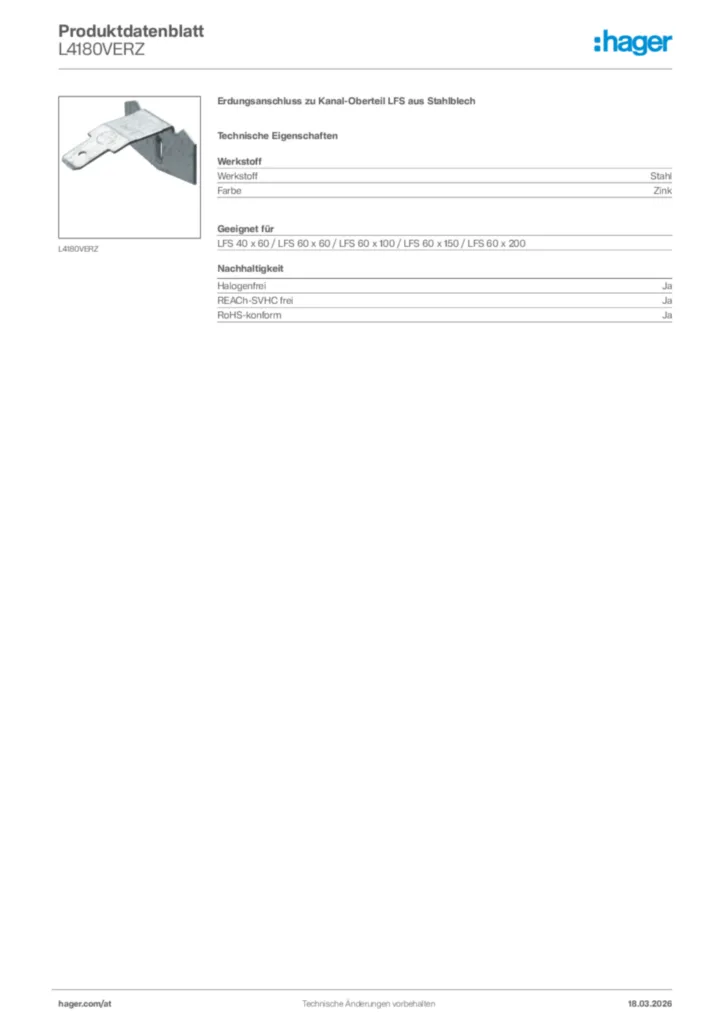 Bild Hager Produktdatenblatt L4180VERZ | Hager Deutschland
