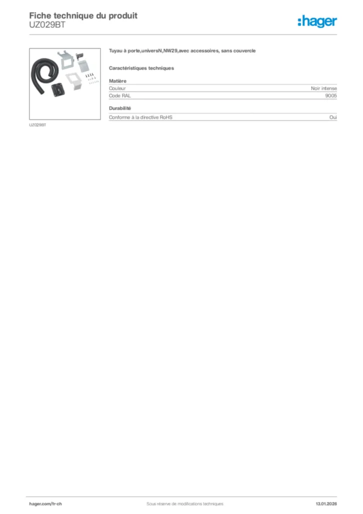 Image Hager Fiche technique du produit UZ029BT | Hager Suisse