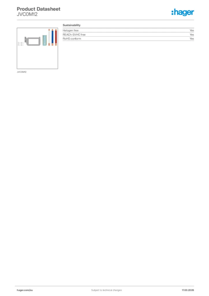 Image Hager Product data sheet JVC0M12  | Hager Australia