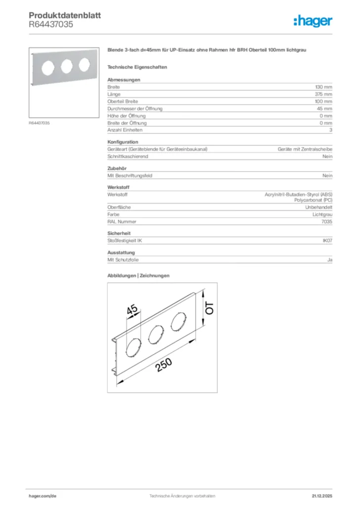 Bild Hager Produktdatenblatt R64437035 | Hager Deutschland