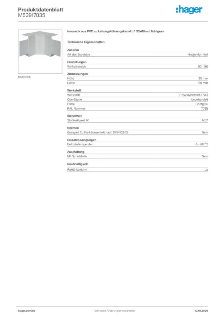Bild Hager Produktdatenblatt M53917035 | Hager Deutschland