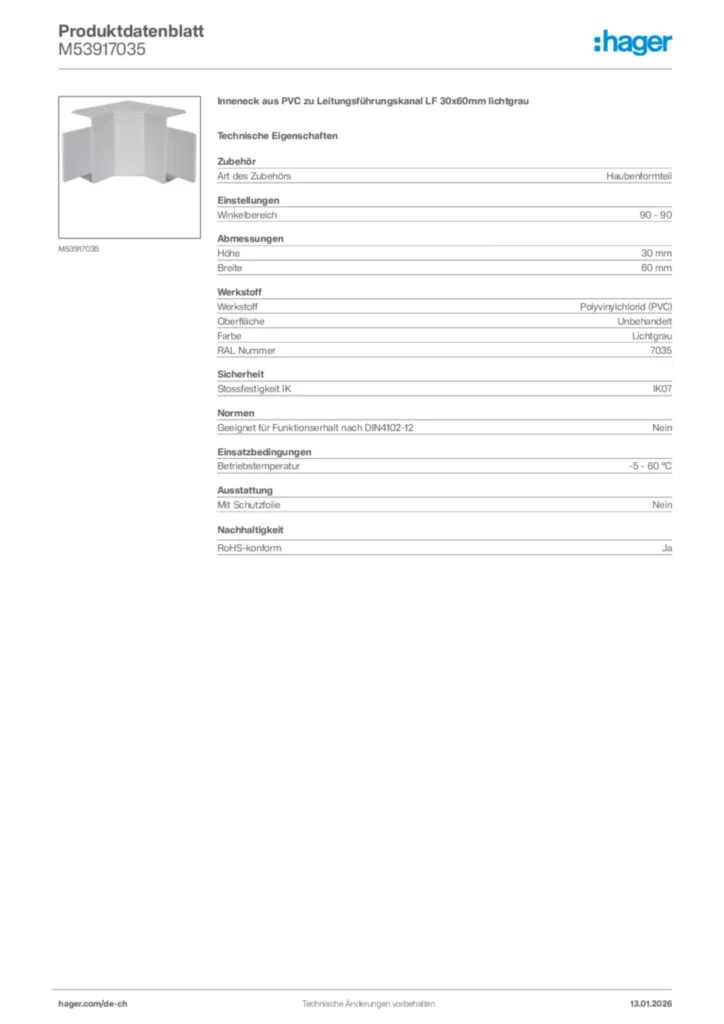 Bild Hager Produktdatenblatt M53917035 | Hager Schweiz