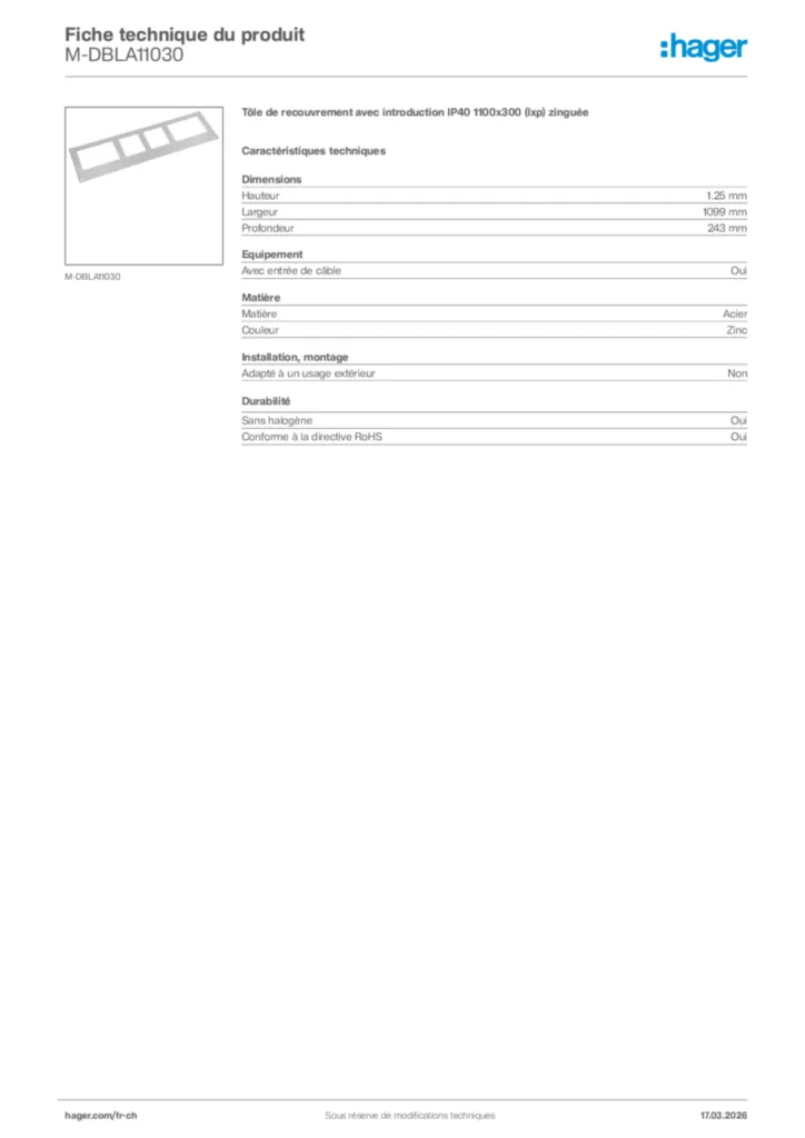 Image Hager Fiche technique du produit M-DBLA11030 | Hager Suisse