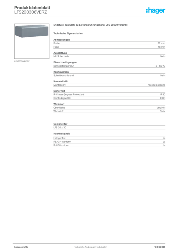 Bild Hager Produktdatenblatt LFS200306VERZ | Hager Deutschland