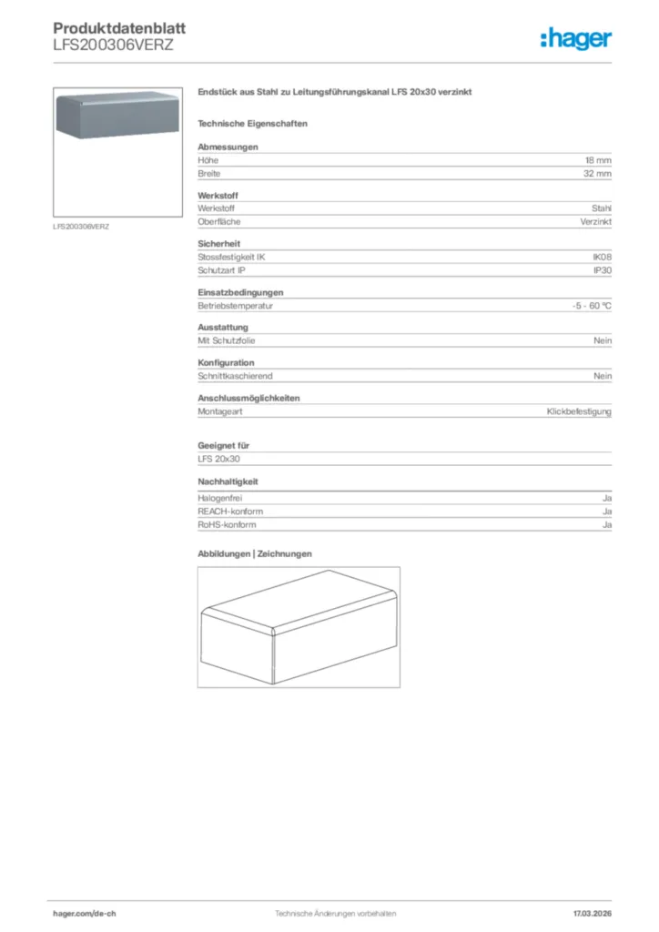 Bild Hager Produktdatenblatt LFS200306VERZ | Hager Schweiz