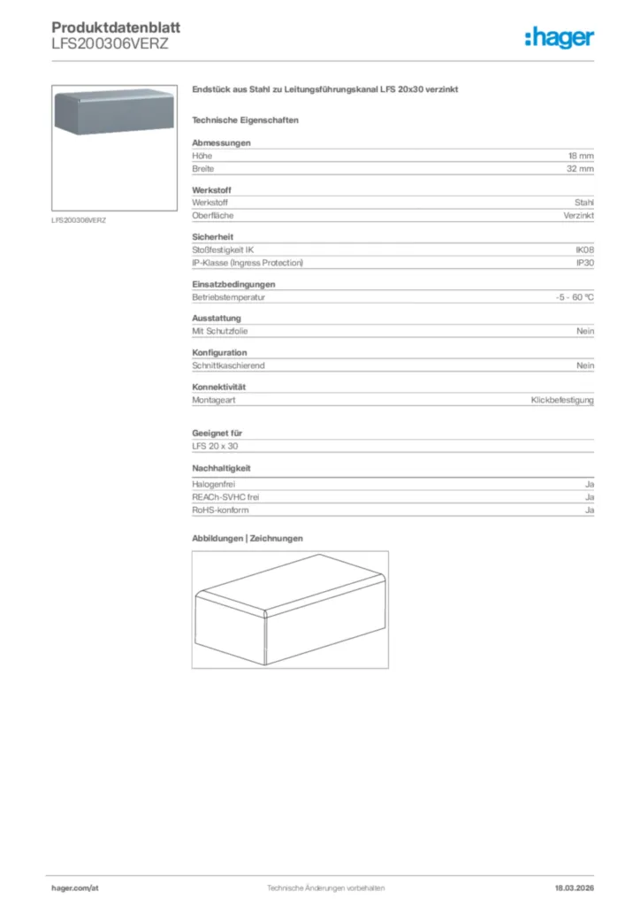 Bild Hager Produktdatenblatt LFS200306VERZ | Hager Deutschland