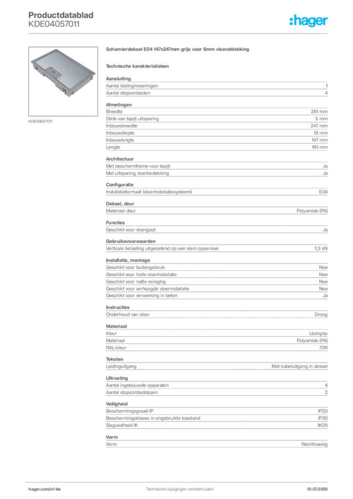 Afbeelding Hager Productdatablad KDE04057011 | Hager Belgium