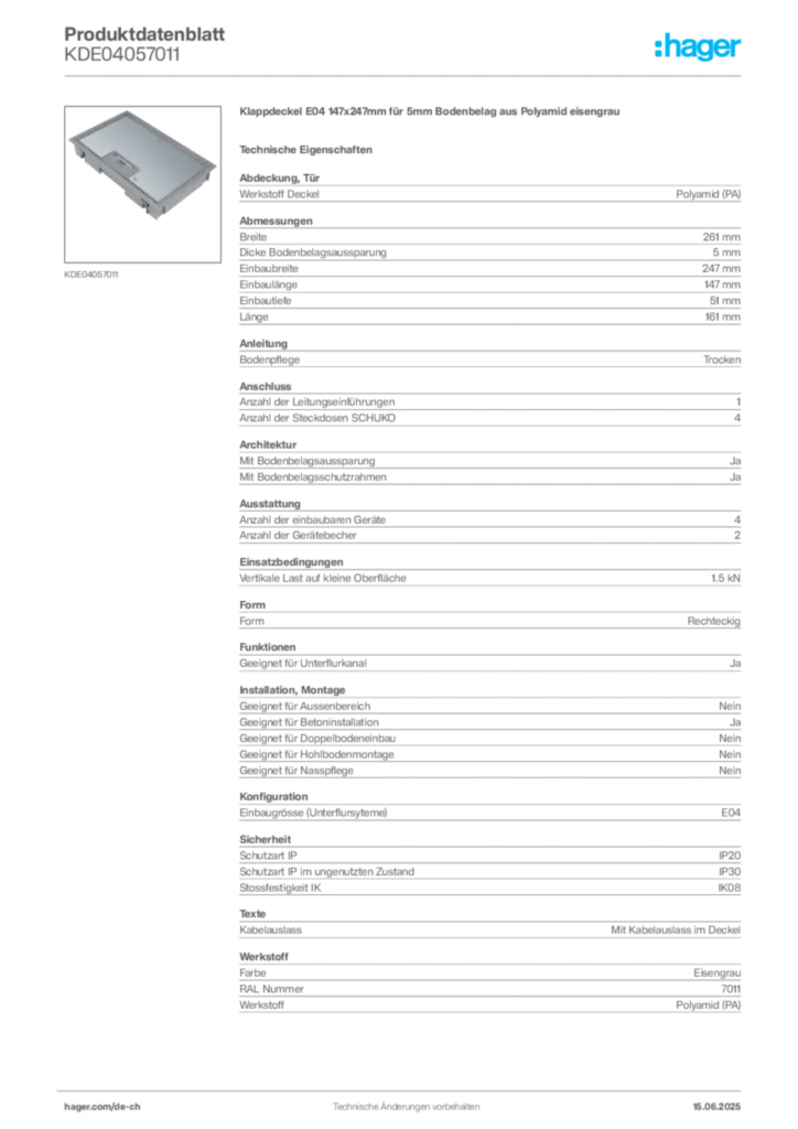 Bild Hager Produktdatenblatt KDE04057011 | Hager Schweiz