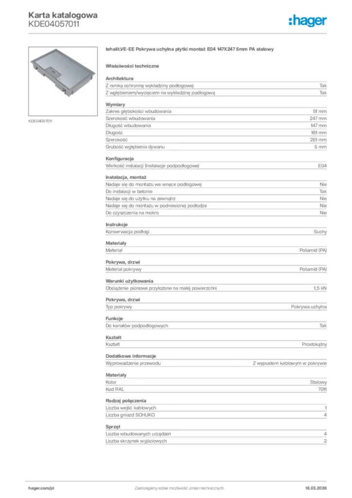 Zdjęcie Hager Karta katalogowa KDE04057011 | Hager Polska