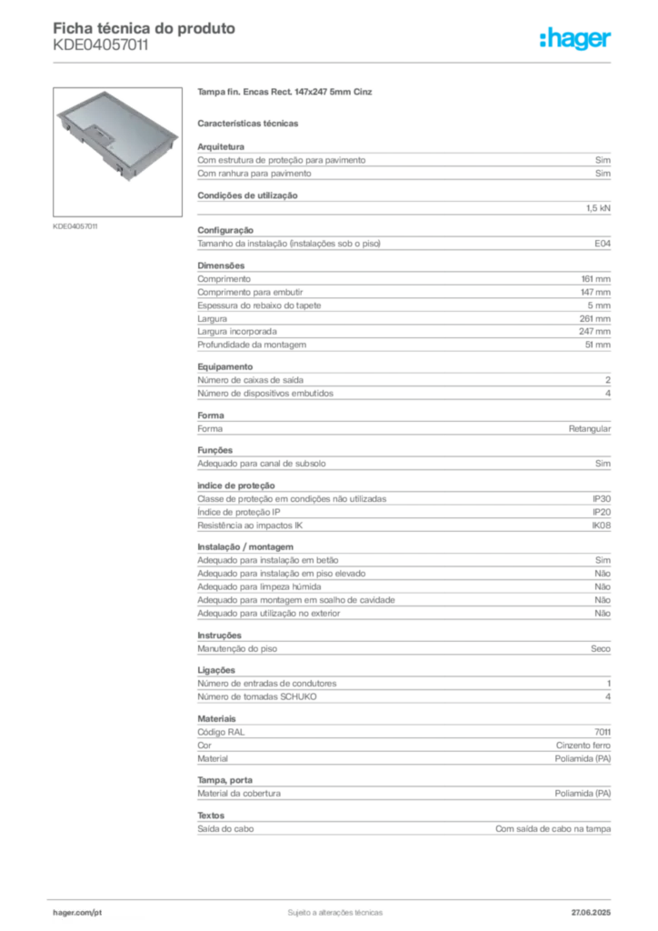 Imagem Hager Ficha técnica do produto KDE04057011 | Hager Portugal