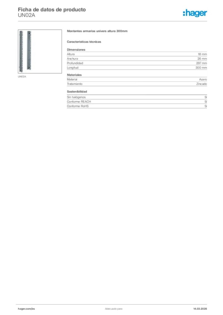 Imagen Hager Ficha de datos de producto UN02A | Hager España