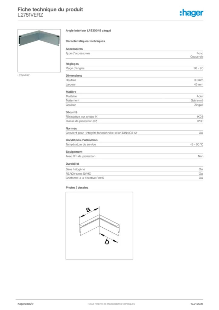 Image Hager Fiche technique du produit L2751VERZ | Hager France