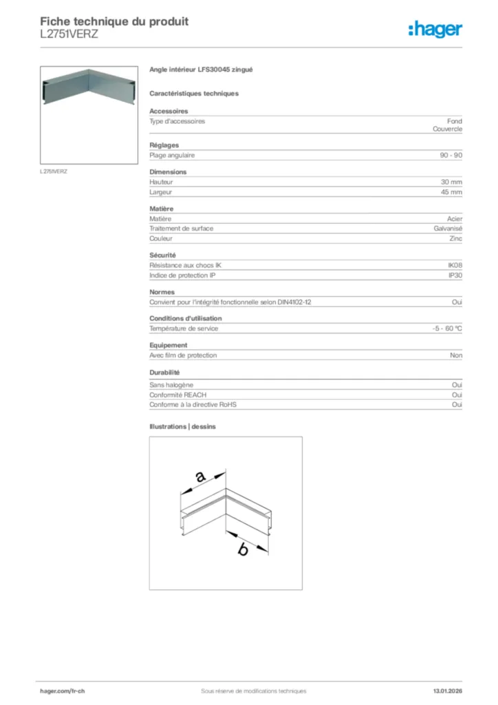 Image Hager Fiche technique du produit L2751VERZ | Hager Suisse