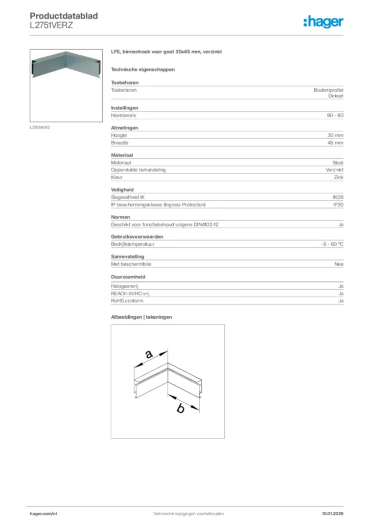 Afbeelding Hager Productdatablad L2751VERZ | Hager Nederland