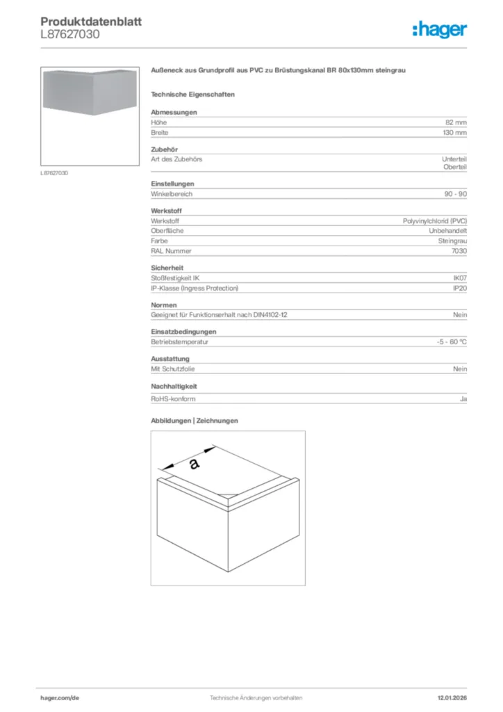 Bild Hager Produktdatenblatt L87627030 | Hager Deutschland