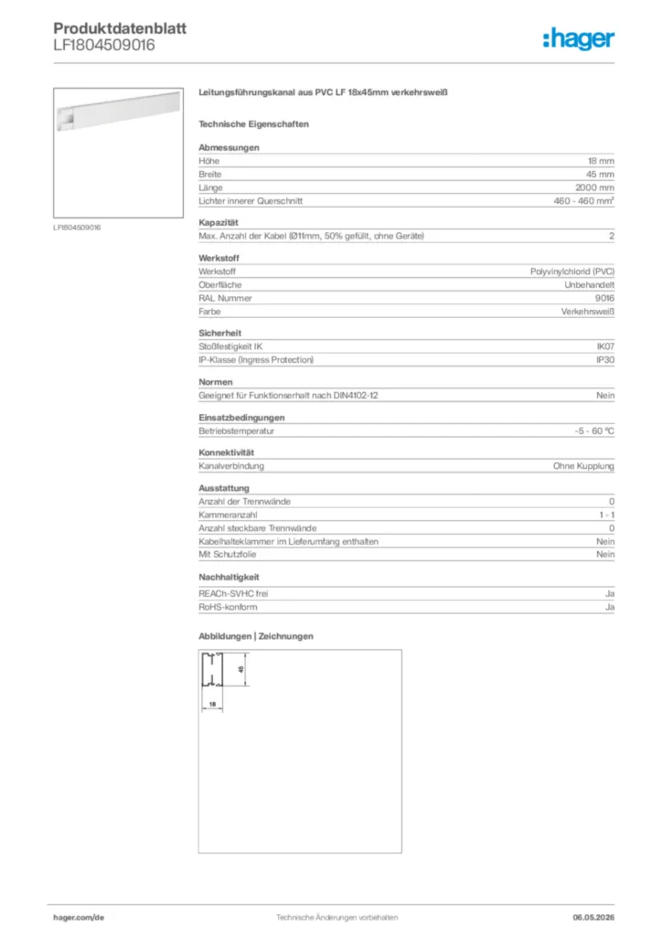 Bild Hager Produktdatenblatt LF1804509016 | Hager Deutschland