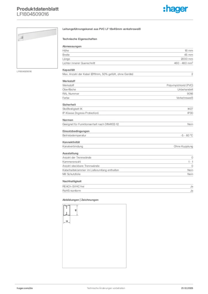 Bild Hager Produktdatenblatt LF1804509016 | Hager Deutschland