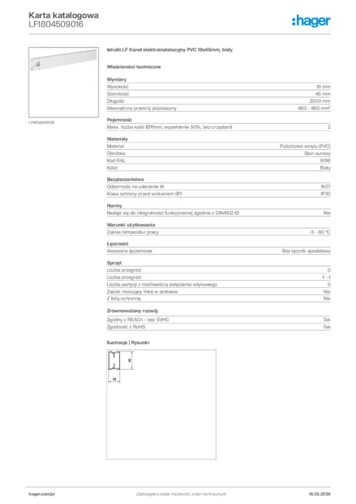 Zdjęcie Hager Karta katalogowa LF1804509016 | Hager Polska