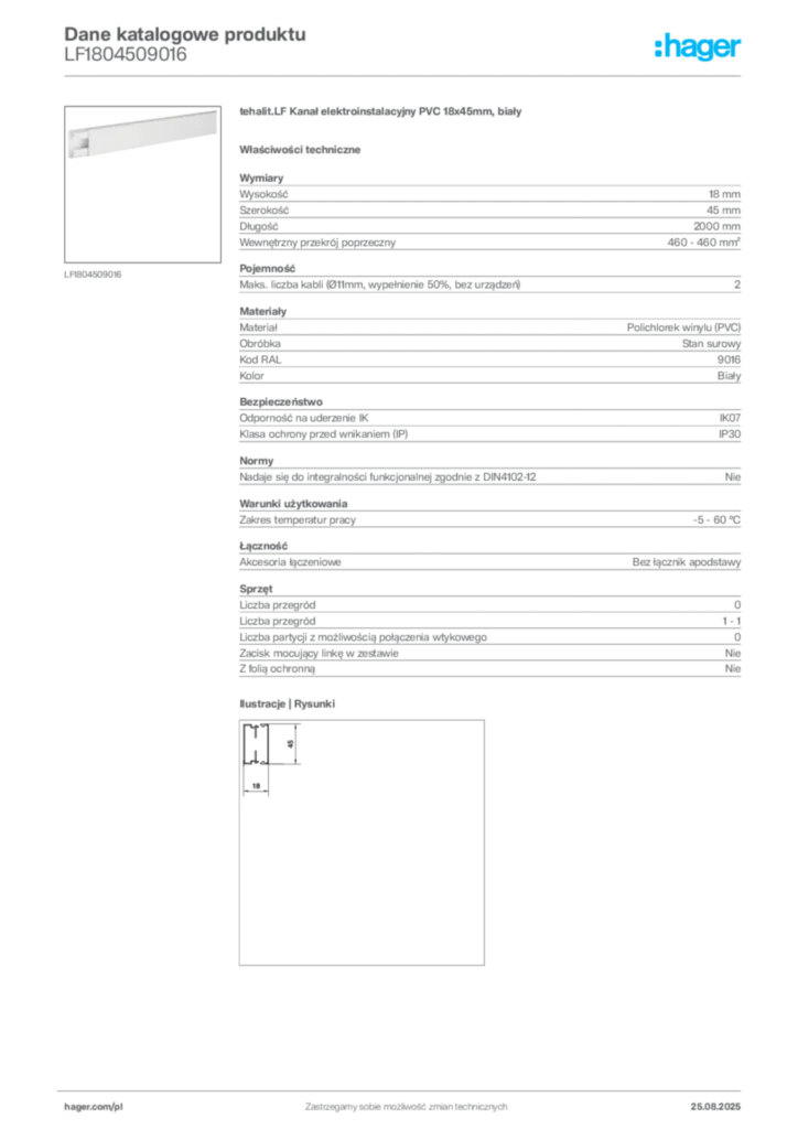 Zdjęcie Hager Dane katalogowe produktu LF1804509016 | Hager Polska