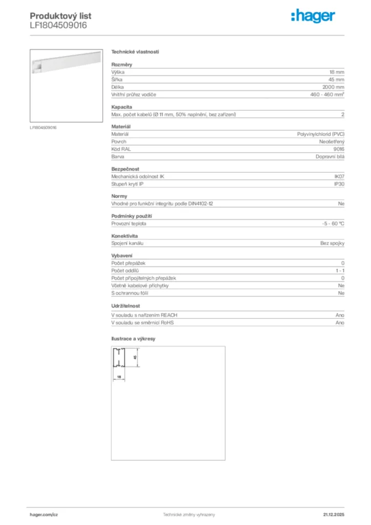 Obrázek Hager Produktový list LF1804509016 | Hager