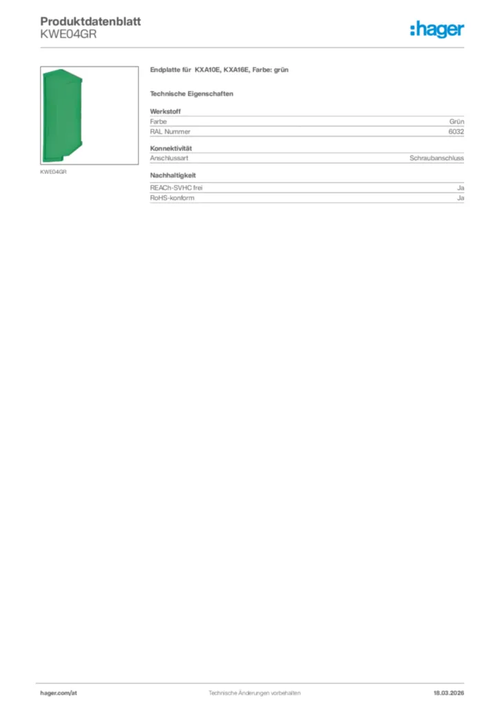 Bild Hager Produktdatenblatt KWE04GR | Hager Deutschland