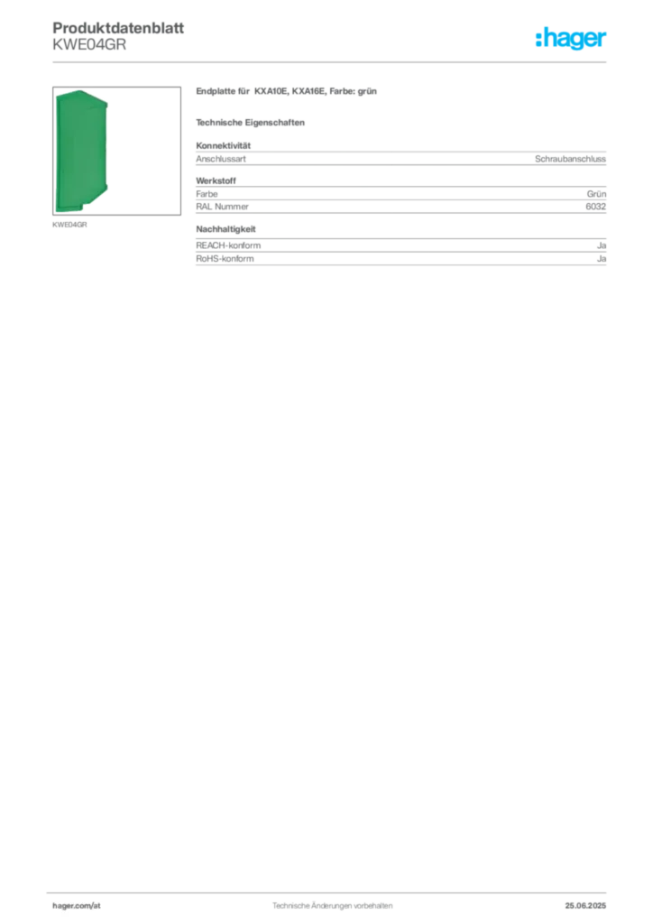 Bild Hager Produktdatenblatt KWE04GR | Hager Deutschland