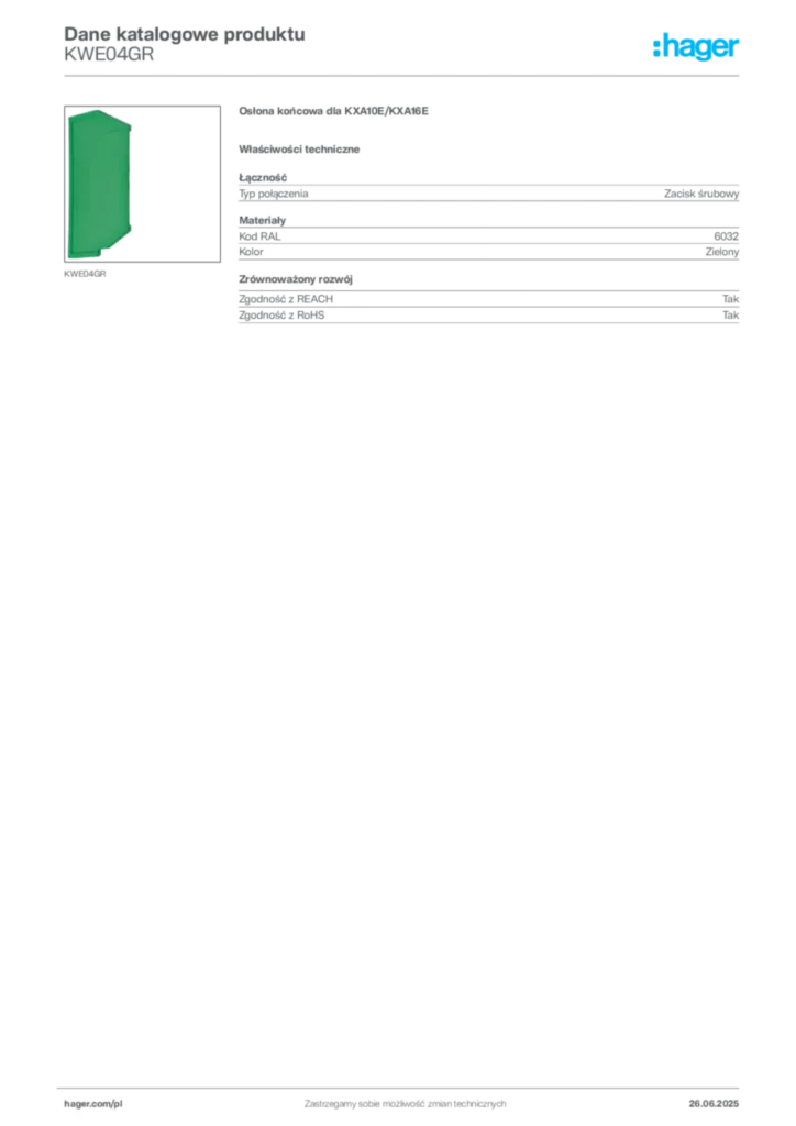 Zdjęcie Hager Dane katalogowe produktu KWE04GR | Hager Polska