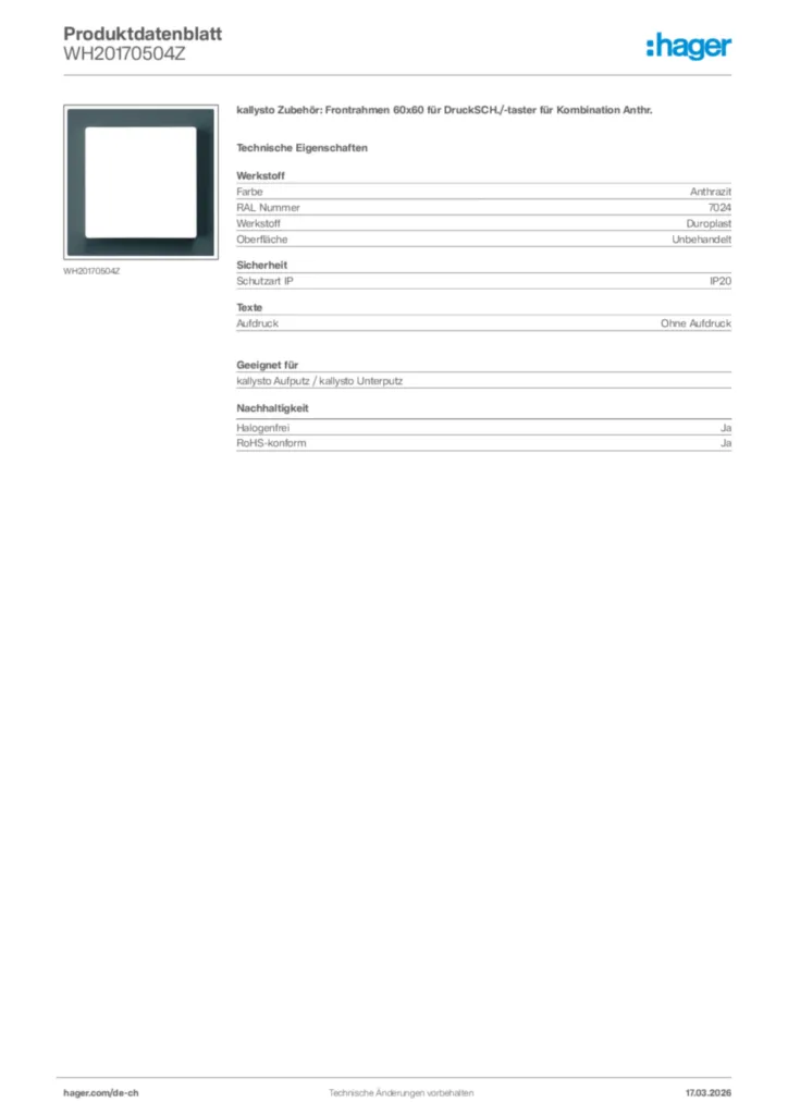 Bild Hager Produktdatenblatt WH20170504Z | Hager Schweiz