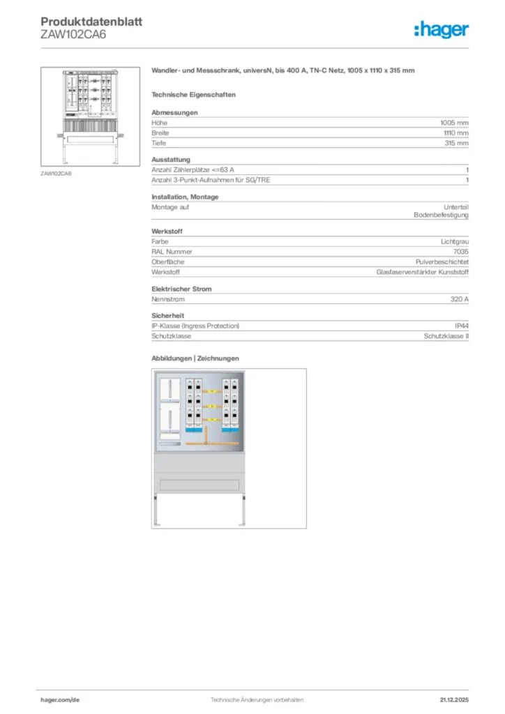 Bild Hager Produktdatenblatt ZAW102CA6 | Hager Deutschland