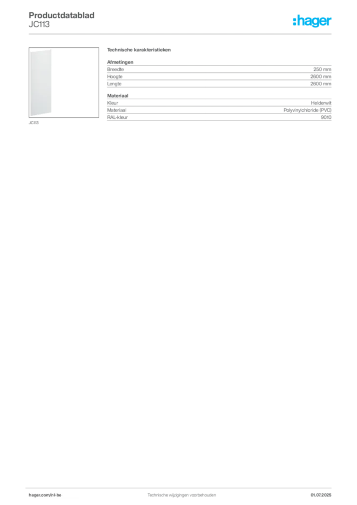 Afbeelding Hager Productdatablad JC113 | Hager Belgium