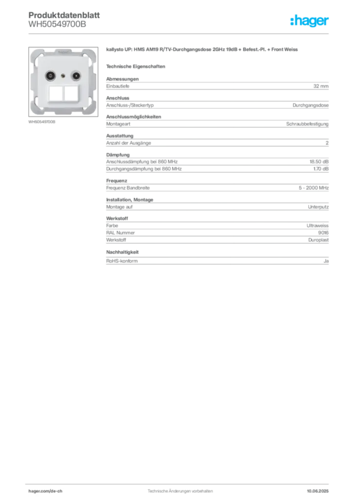 Bild Hager Produktdatenblatt WH50549700B | Hager Schweiz