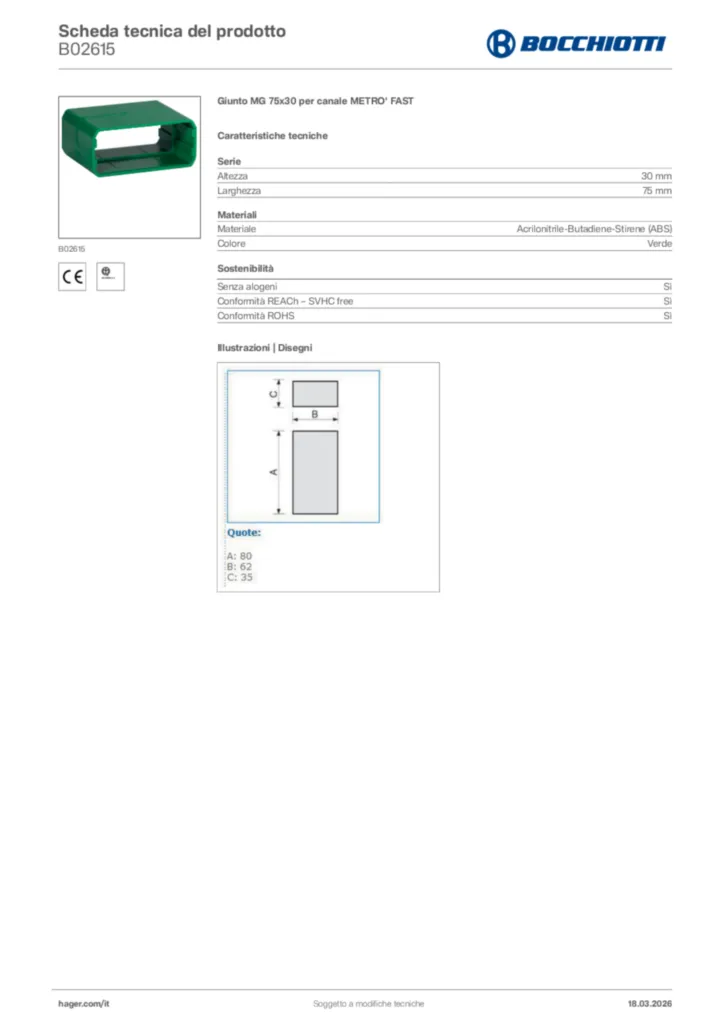 Immagine Bocchiotti Scheda tecnica del prodotto B02615 | Hager Italia