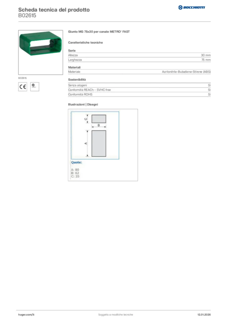 Immagine Bocchiotti Scheda tecnica del prodotto B02615 | Hager Italia