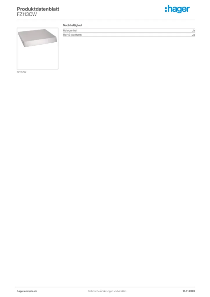 Bild Hager Produktdatenblatt FZ113CW | Hager Schweiz