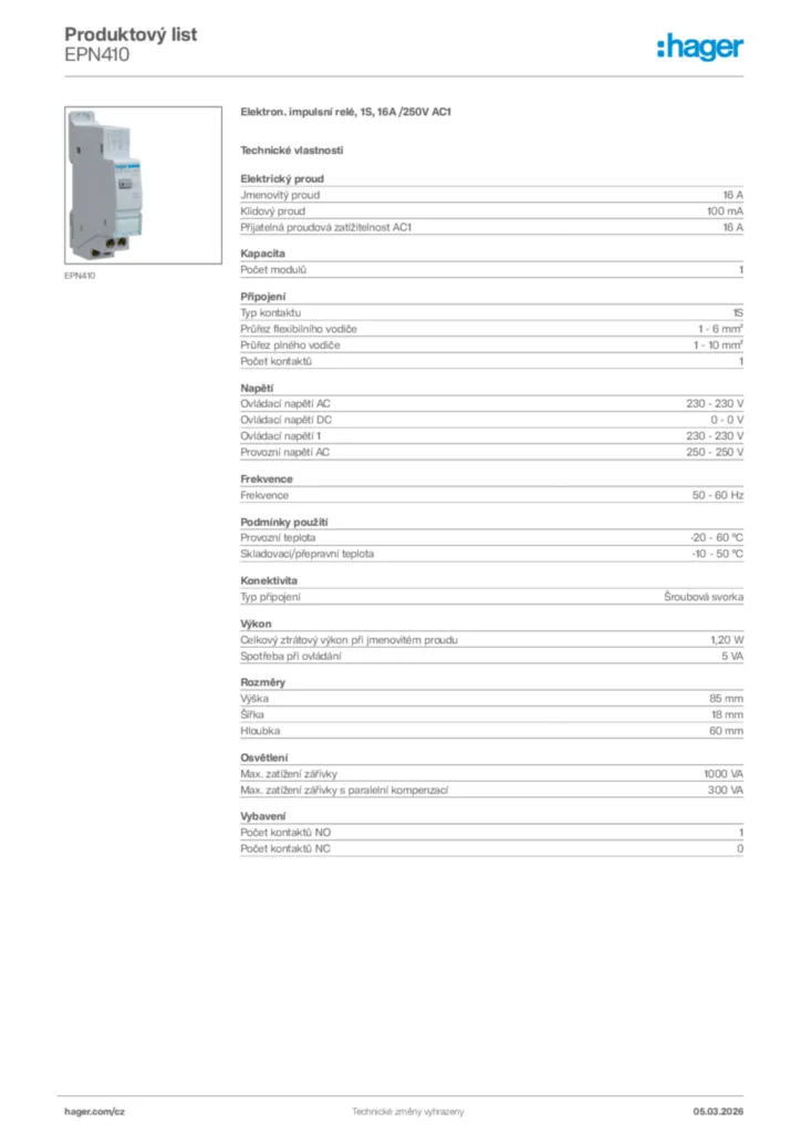 Obrázek Hager Product data sheet EPN410 | Hager
