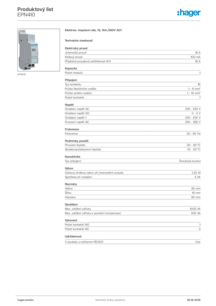 Obrázek Hager Product data sheet EPN410 | Hager