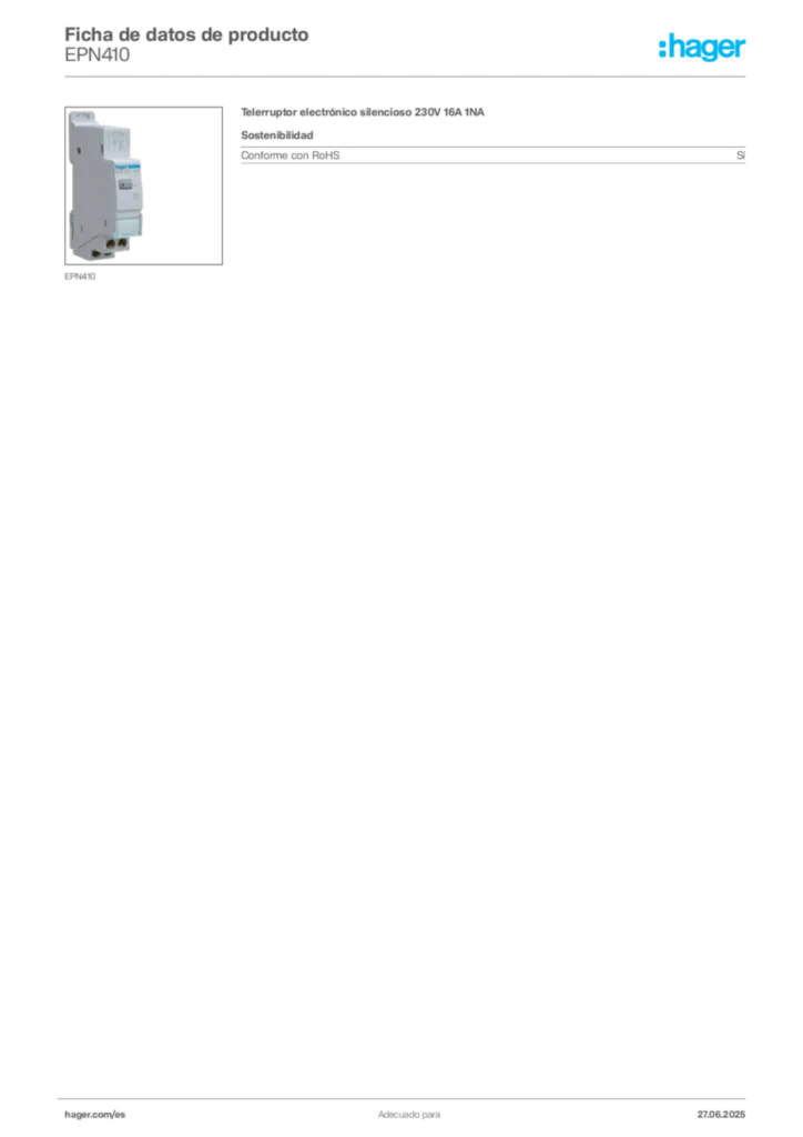 Imagen Hager Ficha de datos de producto EPN410 | Hager España