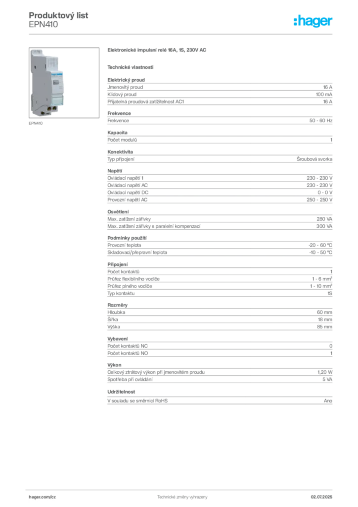 Obrázek Hager Produktový list EPN410 | Hager