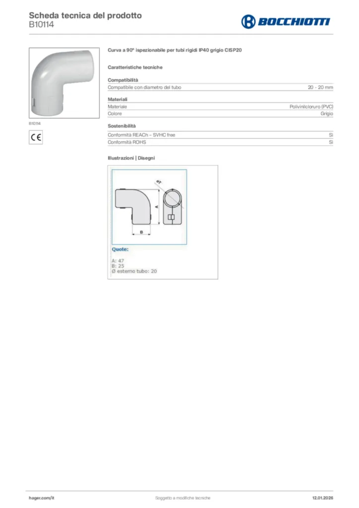Immagine Bocchiotti Scheda tecnica del prodotto B10114 | Hager Italia