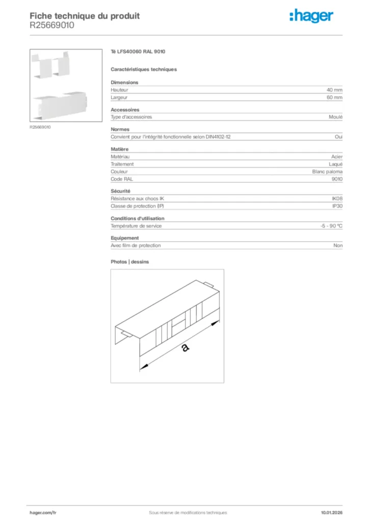 Image Hager Fiche technique du produit R25669010 | Hager France