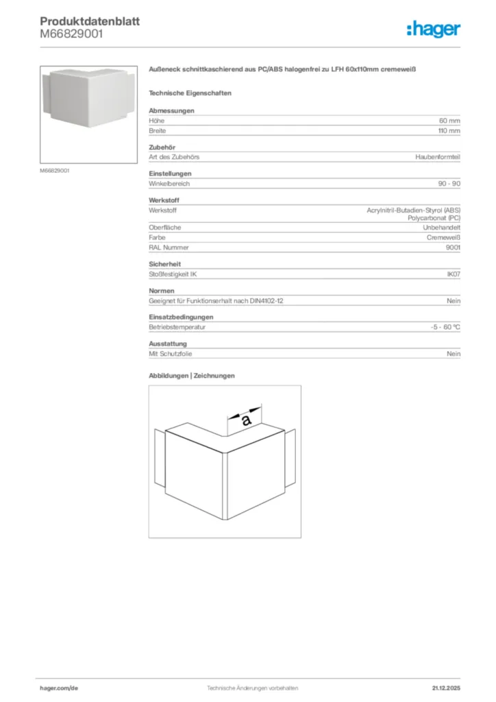 Bild Hager Produktdatenblatt M66829001 | Hager Deutschland