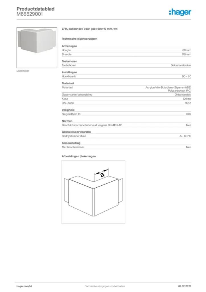 Afbeelding Hager Productdatablad M66829001 | Hager Nederland