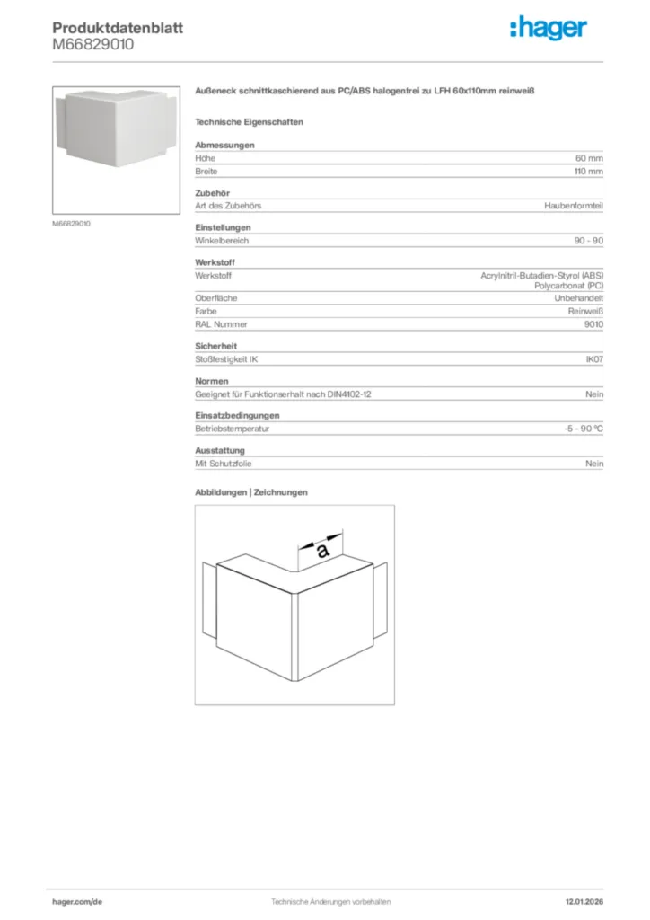 Bild Hager Produktdatenblatt M66829010 | Hager Deutschland