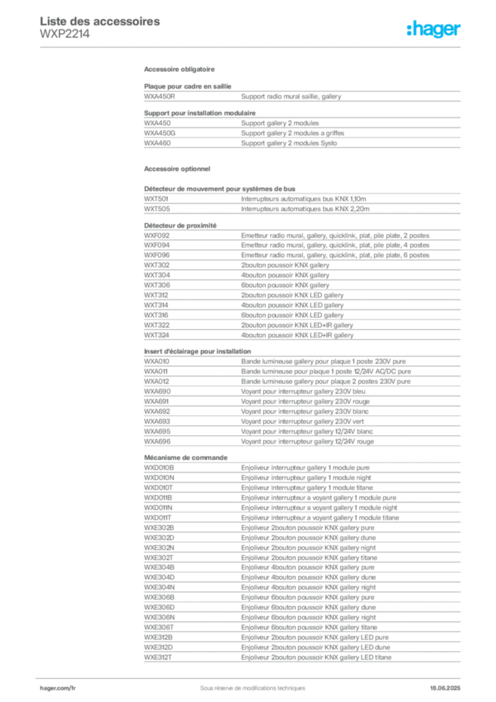 Image Hager Fiche technique du produit WXP2214 | Hager France