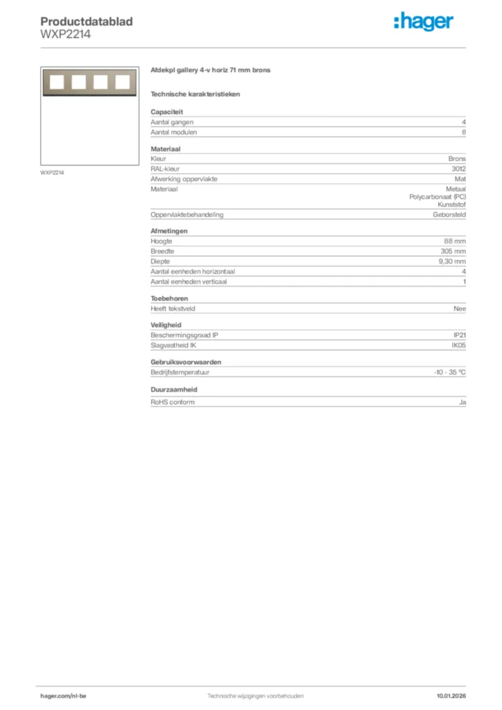 Afbeelding Hager Productdatablad WXP2214 | Hager Belgium