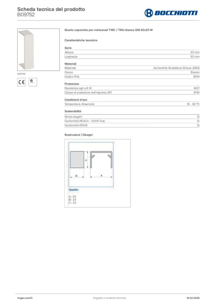 Immagine Bocchiotti Scheda tecnica del prodotto B09752 | Hager Italia