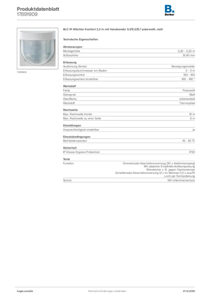 Bild Berker Produktdatenblatt 17891909 | Hager Deutschland