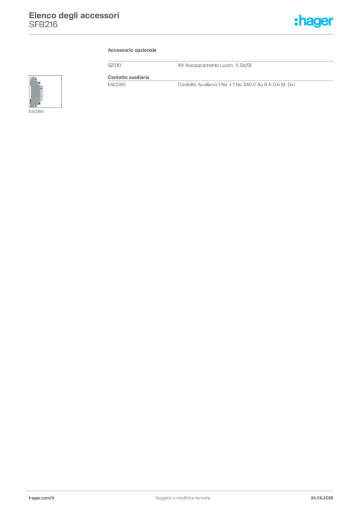 Immagine Hager Scheda tecnica del prodotto SFB216 | Hager Italia